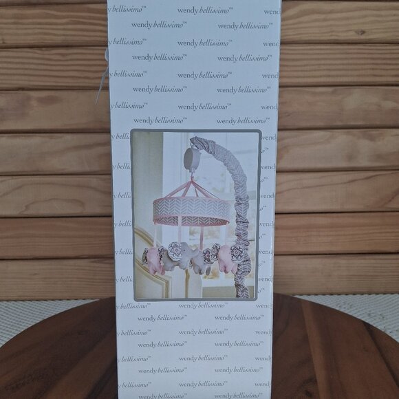 NEW Wendy Bellissimo Elephant Musical Mobile Pink & Grey plays Brahm's Lullaby - Picture 2 of 6